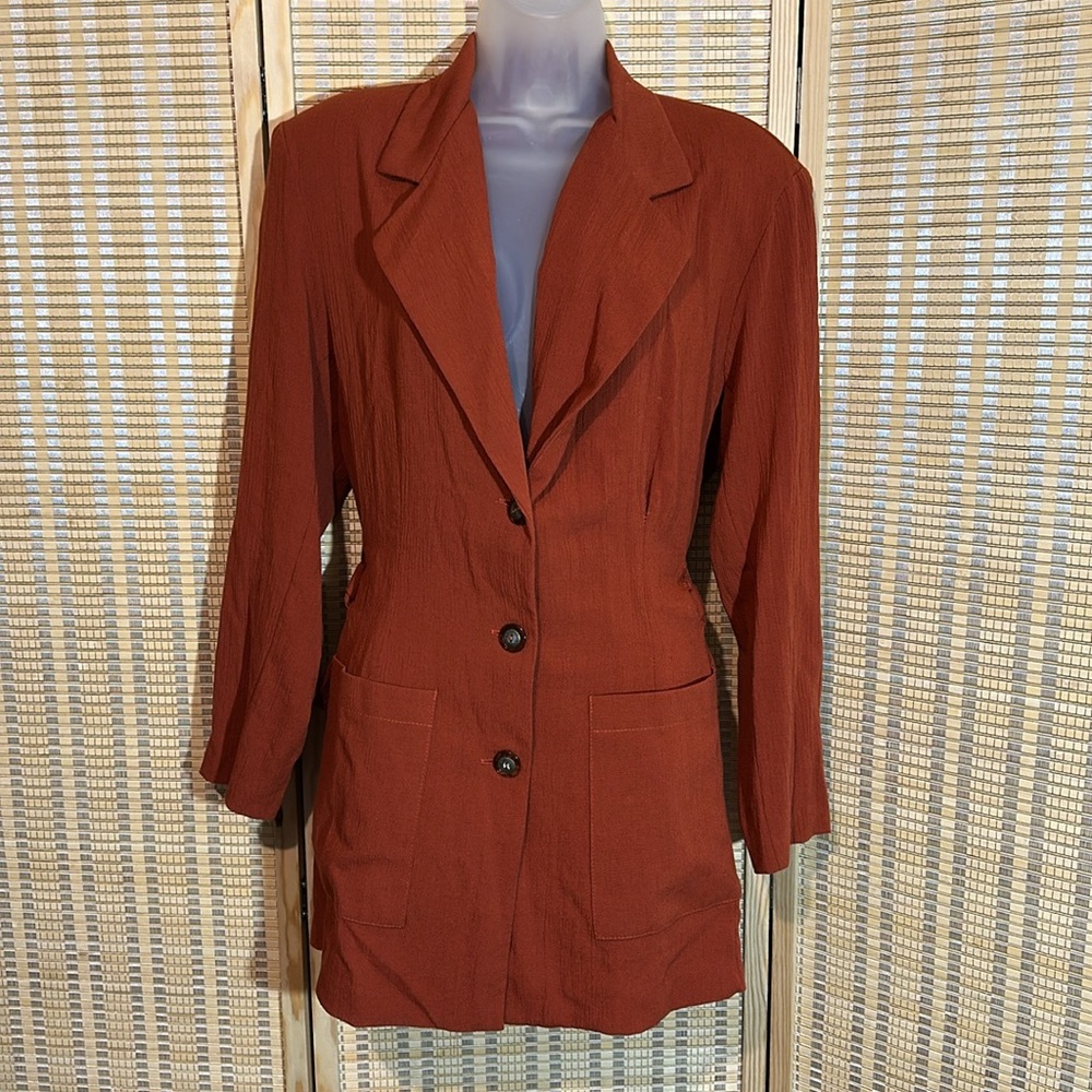 Cervelle Vintage 1980s Burnt Orange Belted Nip Waist Notch Collar Blazer Medium